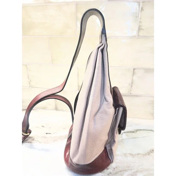 OROTON BEIGE CANVAS With LEATHER TRIM & STRAP SLING BACKPACK  display picture 3